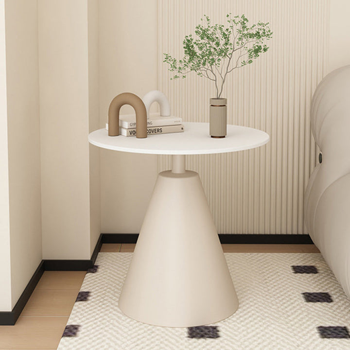 Modern Minimalist Round Cone Rock Slab Carbon Steel Iron End Table 1-Tier For Living Room