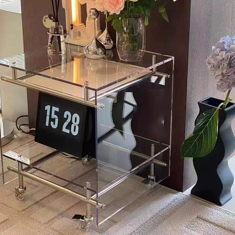 Zeitgenössischer Luxus Beweglicher Quadratischer Acryl-Edelstahl-Beistelltisch 2-stufig Für Wohnzimmer 
