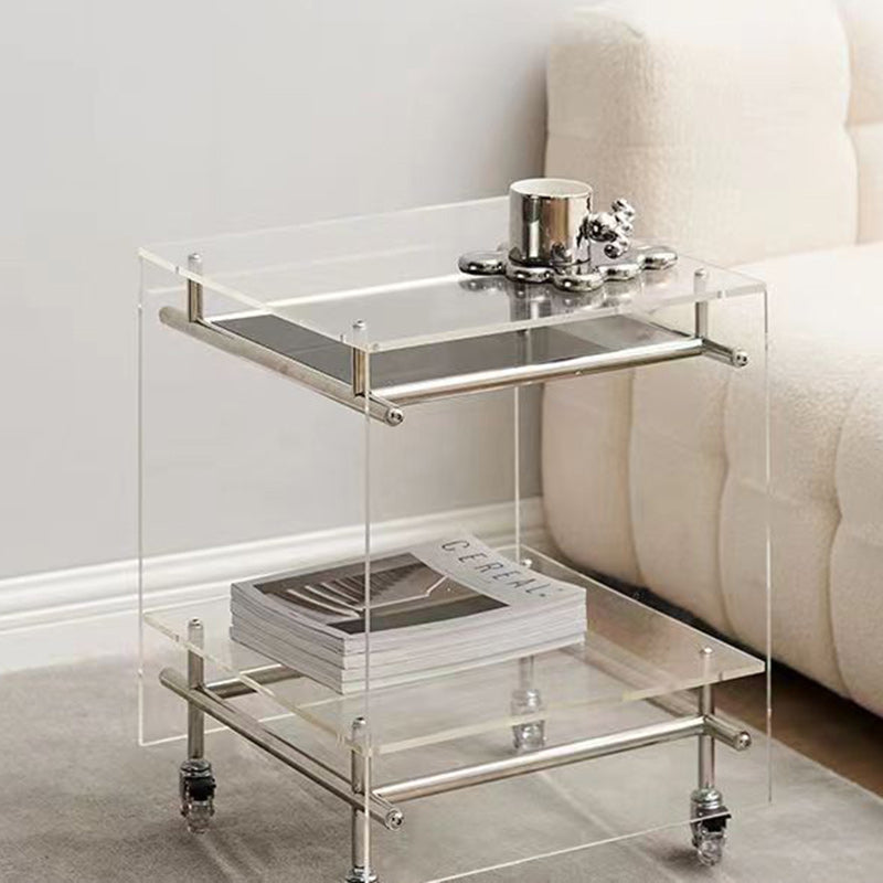 Zeitgenössischer Luxus Beweglicher Quadratischer Acryl-Edelstahl-Beistelltisch 2-stufig Für Wohnzimmer 