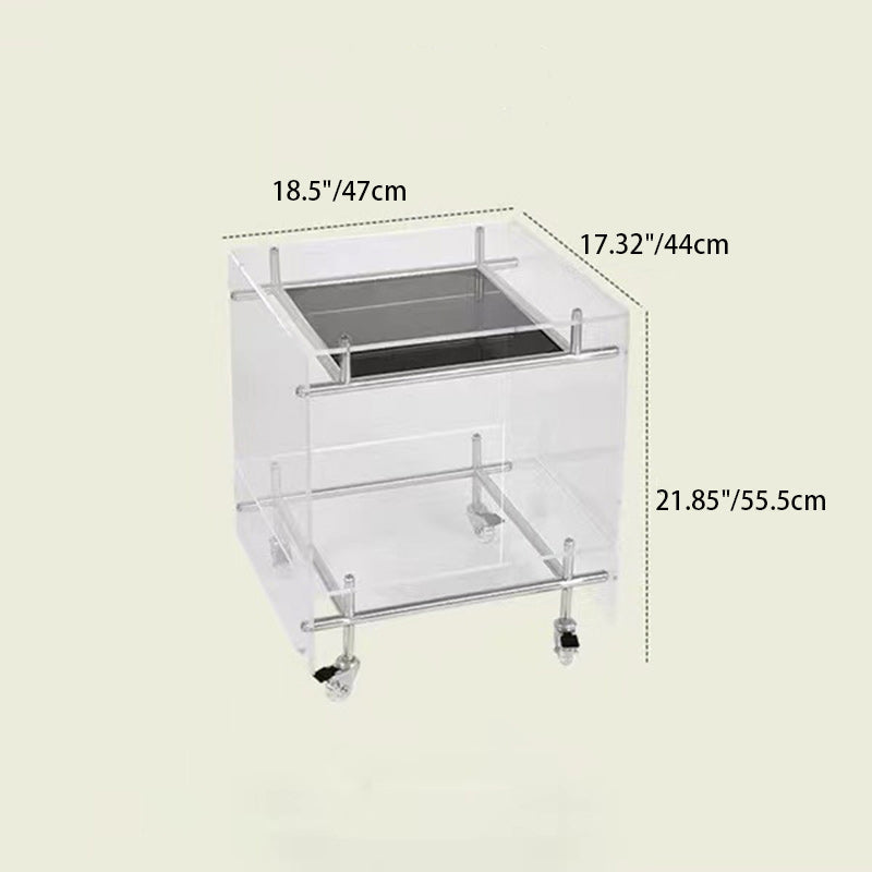 Zeitgenössischer Luxus Beweglicher Quadratischer Acryl-Edelstahl-Beistelltisch 2-stufig Für Wohnzimmer 
