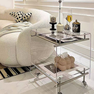Zeitgenössischer Luxus Beweglicher Quadratischer Acryl-Edelstahl-Beistelltisch 2-stufig Für Wohnzimmer 