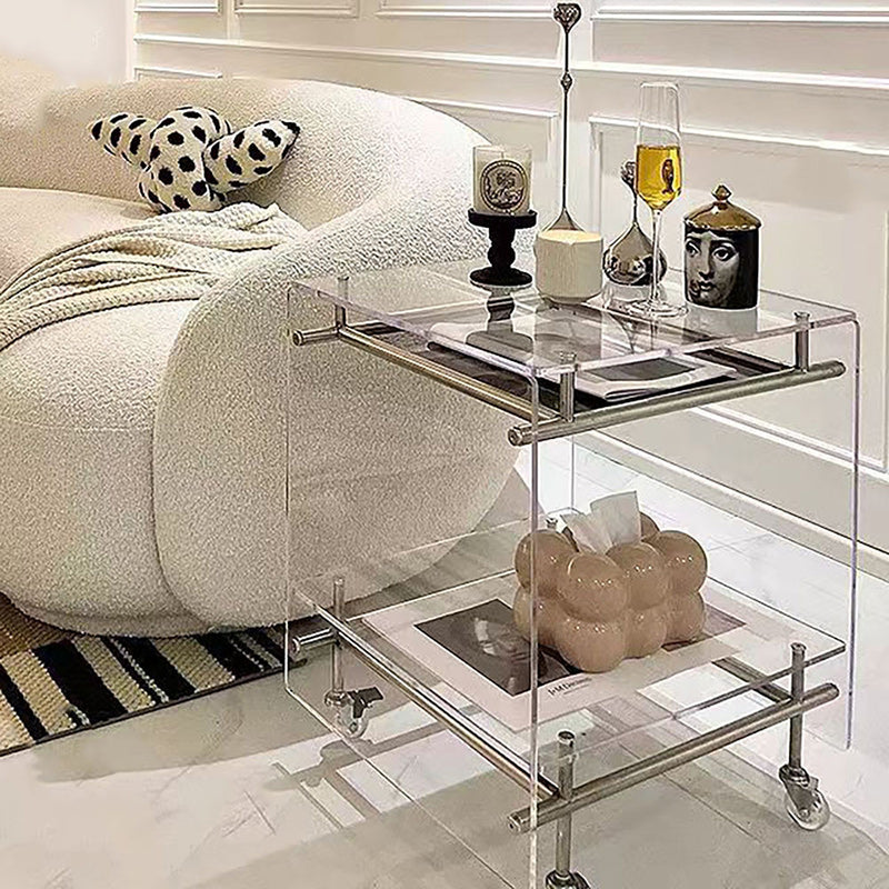 Zeitgenössischer Luxus Beweglicher Quadratischer Acryl-Edelstahl-Beistelltisch 2-stufig Für Wohnzimmer 