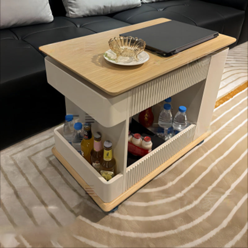 Moderner minimalistischer rechteckiger Couchtisch aus Sperrholz mit abnehmbarer 2-Fach-Aufbewahrung für das Wohnzimmer 