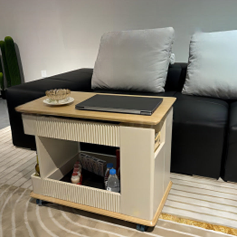 Moderner minimalistischer rechteckiger Couchtisch aus Sperrholz mit abnehmbarer 2-Fach-Aufbewahrung für das Wohnzimmer 