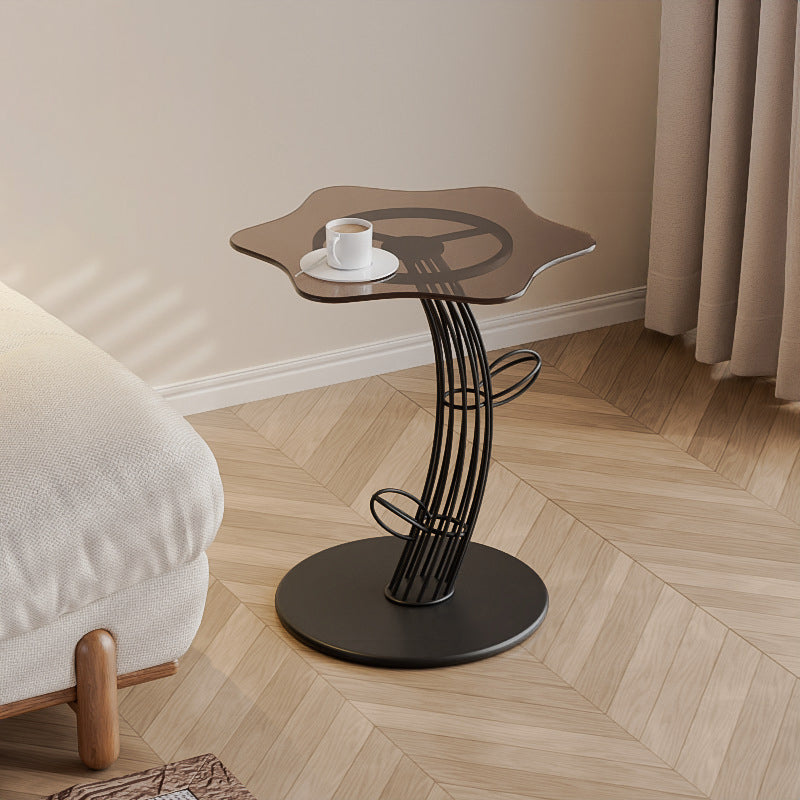 Mesa de café de vidrio templado con losa de roca creativa contemporánea de 1 nivel para sala de estar 