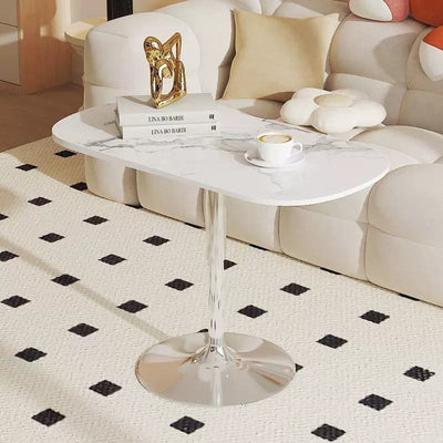 Table d'extrémité en acier inoxydable avec dalle de pierre carrée minimaliste moderne, hauteur réglable, 1 niveau pour le salon 