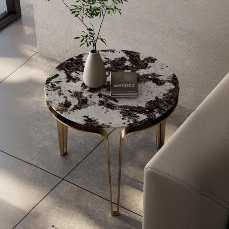 Zeitgenössischer Luxus-Runder Marmortisch mit Edelstahl für das Wohnzimmer 