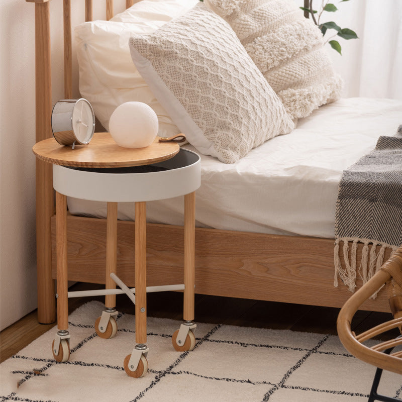 Moderner minimalistischer abnehmbarer runder Holz-Eisen-Beistelltisch mit 1 Ablage für das Wohnzimmer 