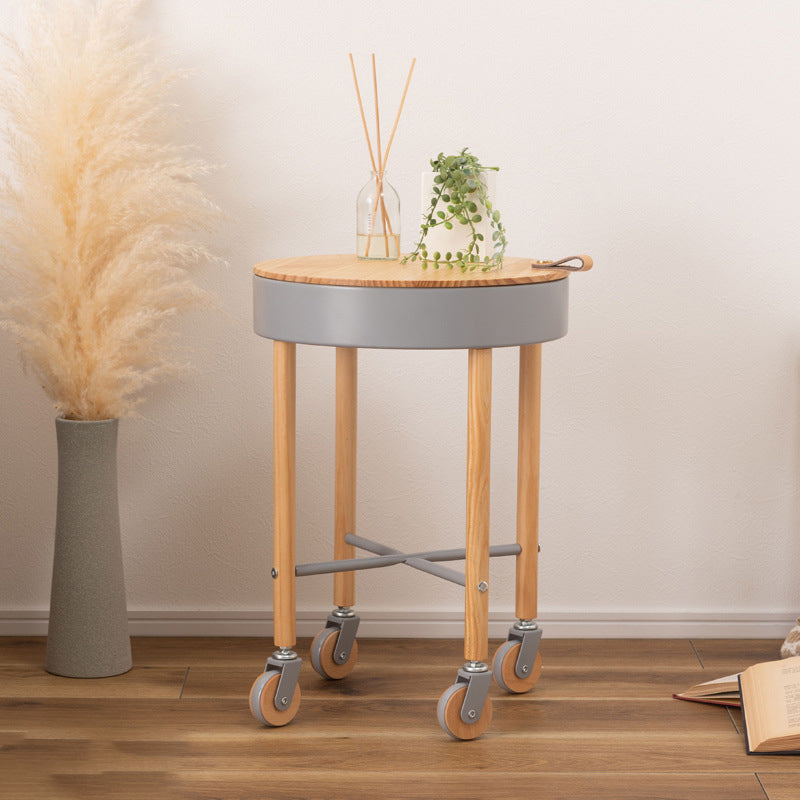 Moderner minimalistischer abnehmbarer runder Holz-Eisen-Beistelltisch mit 1 Ablage für das Wohnzimmer 