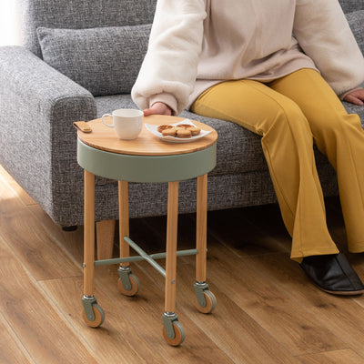 Moderner minimalistischer abnehmbarer runder Holz-Eisen-Beistelltisch mit 1 Ablage für das Wohnzimmer 