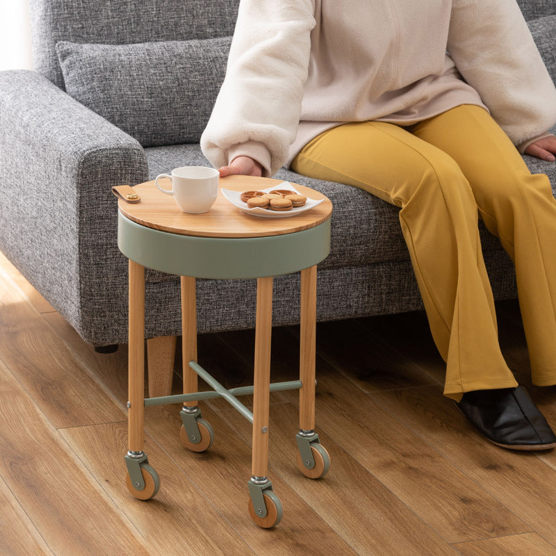 Moderner minimalistischer abnehmbarer runder Holz-Eisen-Beistelltisch mit 1 Ablage für das Wohnzimmer 