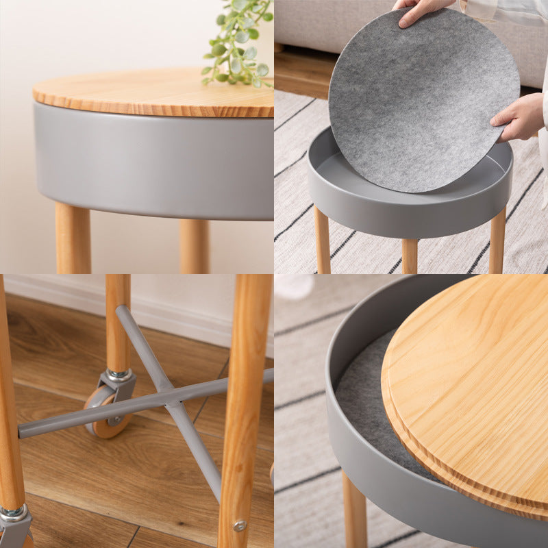 Moderner minimalistischer abnehmbarer runder Holz-Eisen-Beistelltisch mit 1 Ablage für das Wohnzimmer 