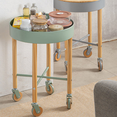 Moderner minimalistischer abnehmbarer runder Holz-Eisen-Beistelltisch mit 1 Ablage für das Wohnzimmer 