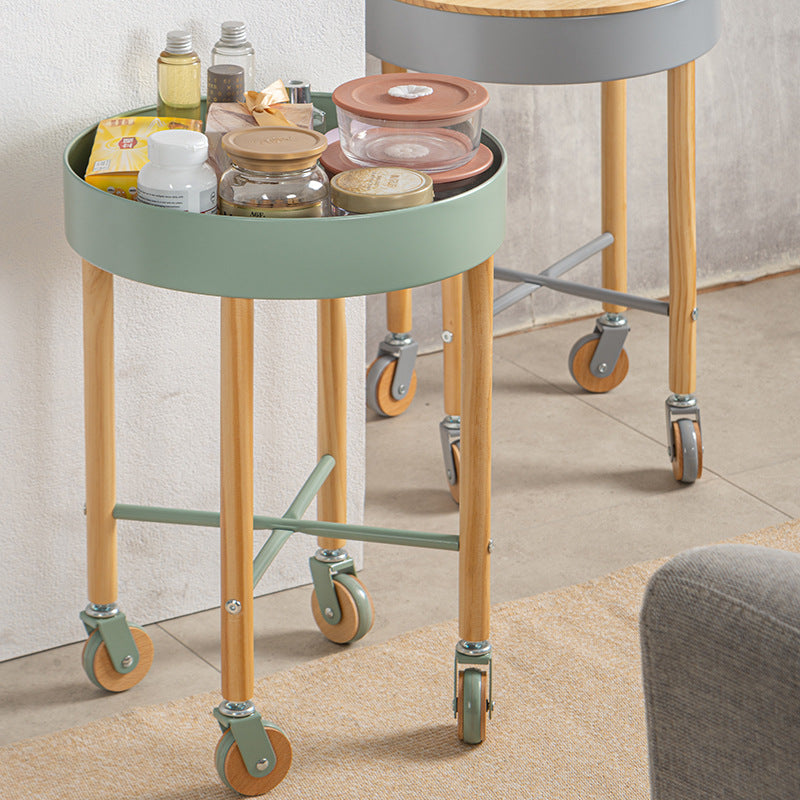 Moderner minimalistischer abnehmbarer runder Holz-Eisen-Beistelltisch mit 1 Ablage für das Wohnzimmer 