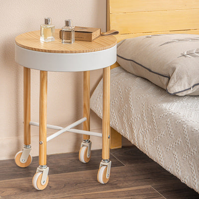 Moderner minimalistischer abnehmbarer runder Holz-Eisen-Beistelltisch mit 1 Ablage für das Wohnzimmer 