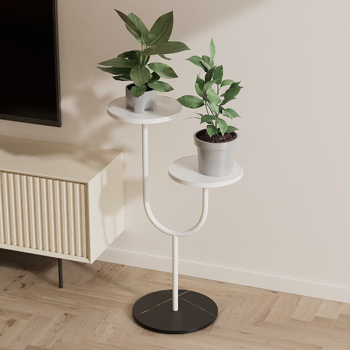 Table d'appoint ronde contemporaine créative en PP avec plateau en pierre et structure en fer à 2 niveaux pour salon 