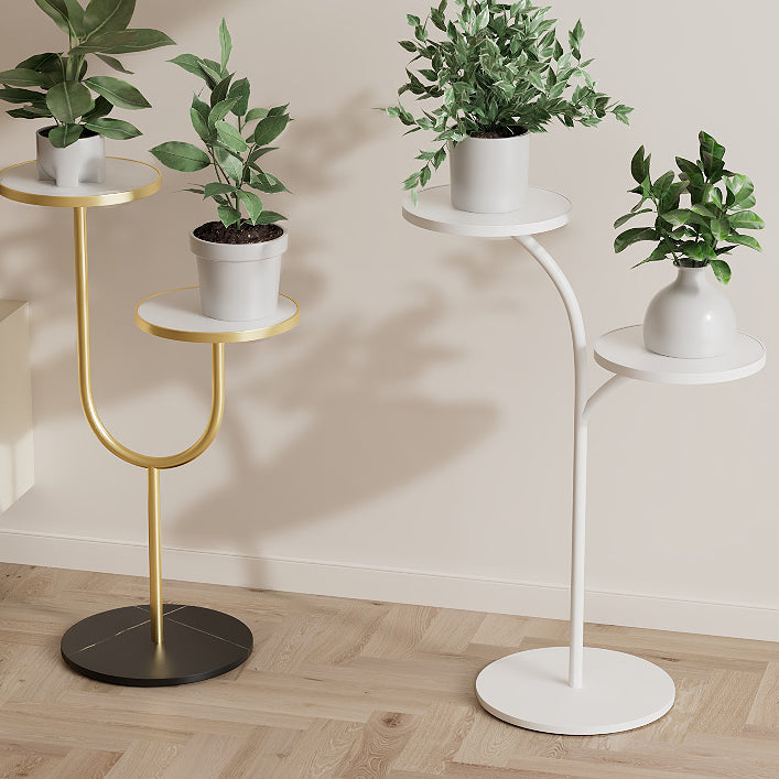 Table d'appoint ronde contemporaine créative en PP avec plateau en pierre et structure en fer à 2 niveaux pour salon 