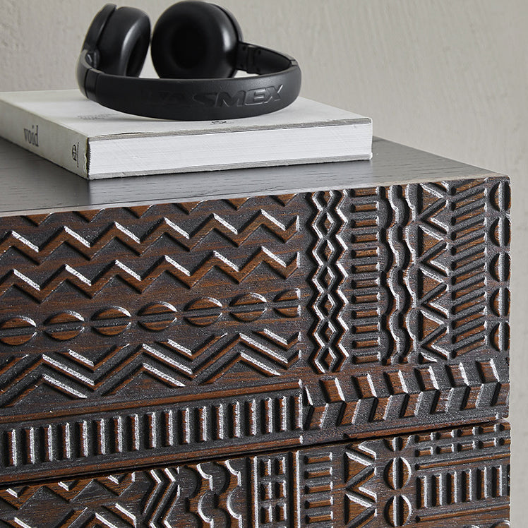 Table de nuit rectangulaire en bois rétro contemporain à 2 tiroirs pour chambre 