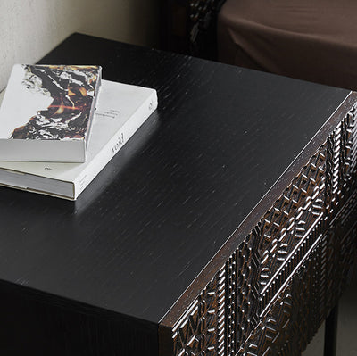 Table de nuit rectangulaire en bois rétro contemporain à 2 tiroirs pour chambre 