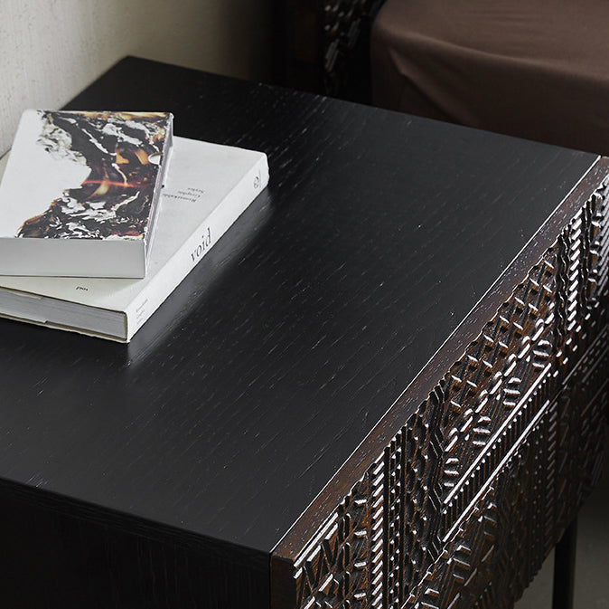 Table de nuit rectangulaire en bois rétro contemporain à 2 tiroirs pour chambre 