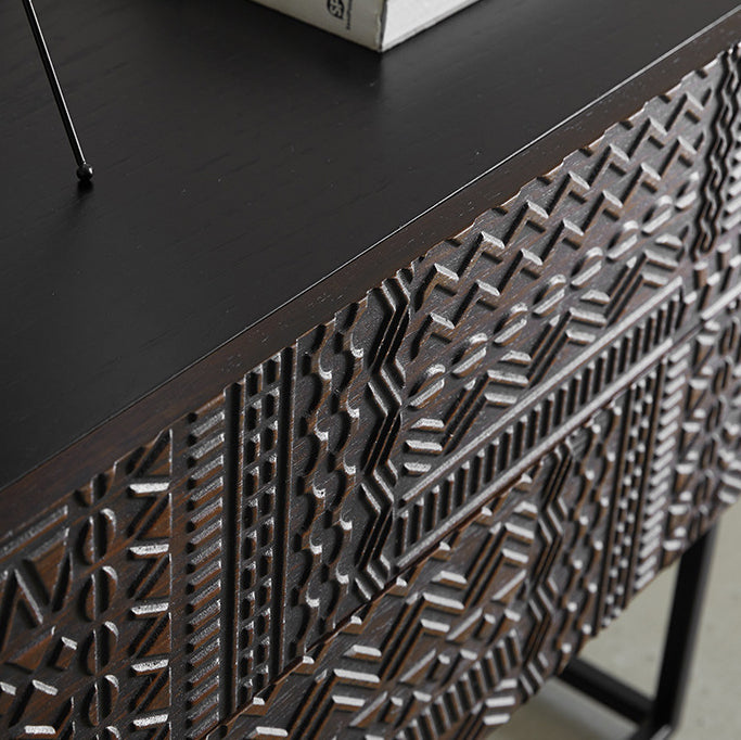 Table de nuit rectangulaire en bois rétro contemporain à 2 tiroirs pour chambre 