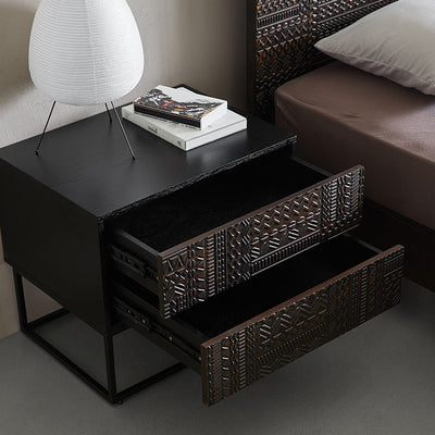 Table de nuit rectangulaire en bois rétro contemporain à 2 tiroirs pour chambre 