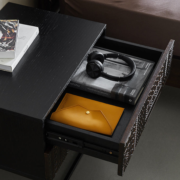 Table de nuit rectangulaire en bois rétro contemporain à 2 tiroirs pour chambre 