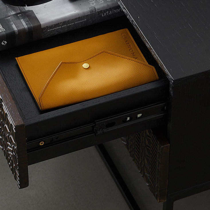 Table de nuit rectangulaire en bois rétro contemporain à 2 tiroirs pour chambre 