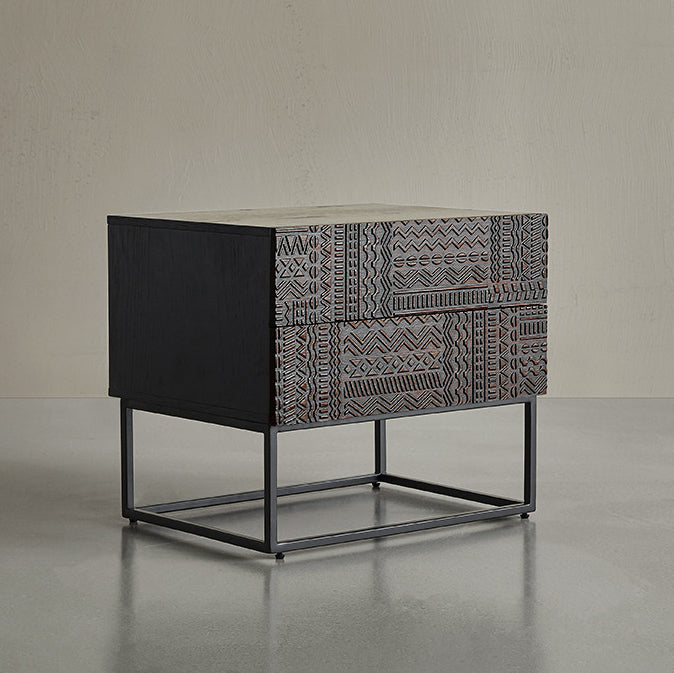 Table de nuit rectangulaire en bois rétro contemporain à 2 tiroirs pour chambre 