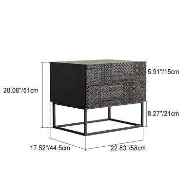 Table de nuit rectangulaire en bois rétro contemporain à 2 tiroirs pour chambre 
