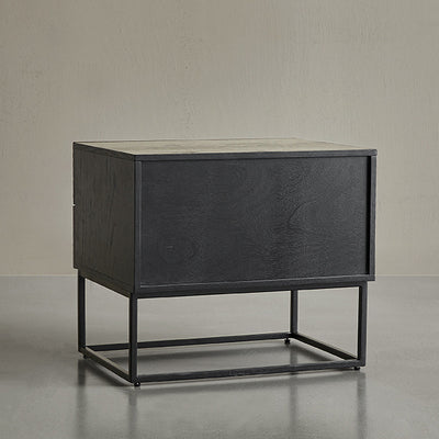 Table de nuit rectangulaire en bois rétro contemporain à 2 tiroirs pour chambre 