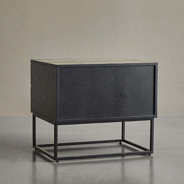 Table de nuit rectangulaire en bois rétro contemporain à 2 tiroirs pour chambre 