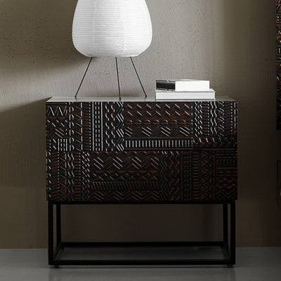 Table de nuit rectangulaire en bois rétro contemporain à 2 tiroirs pour chambre 