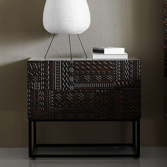 Table de nuit rectangulaire en bois rétro contemporain à 2 tiroirs pour chambre 