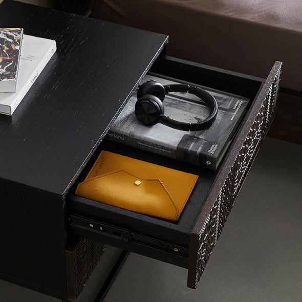 Table de nuit rectangulaire en bois rétro contemporain à 2 tiroirs pour chambre 