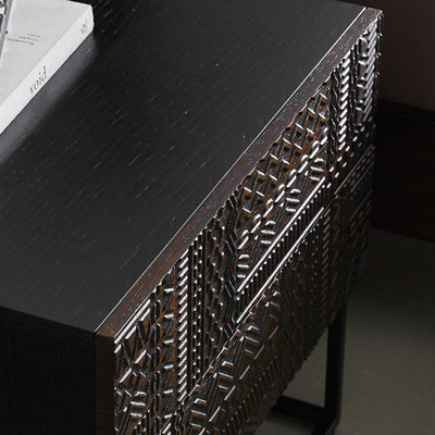 Table de nuit rectangulaire en bois rétro contemporain à 2 tiroirs pour chambre 
