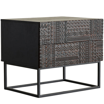 Table de nuit rectangulaire en bois rétro contemporain à 2 tiroirs pour chambre 