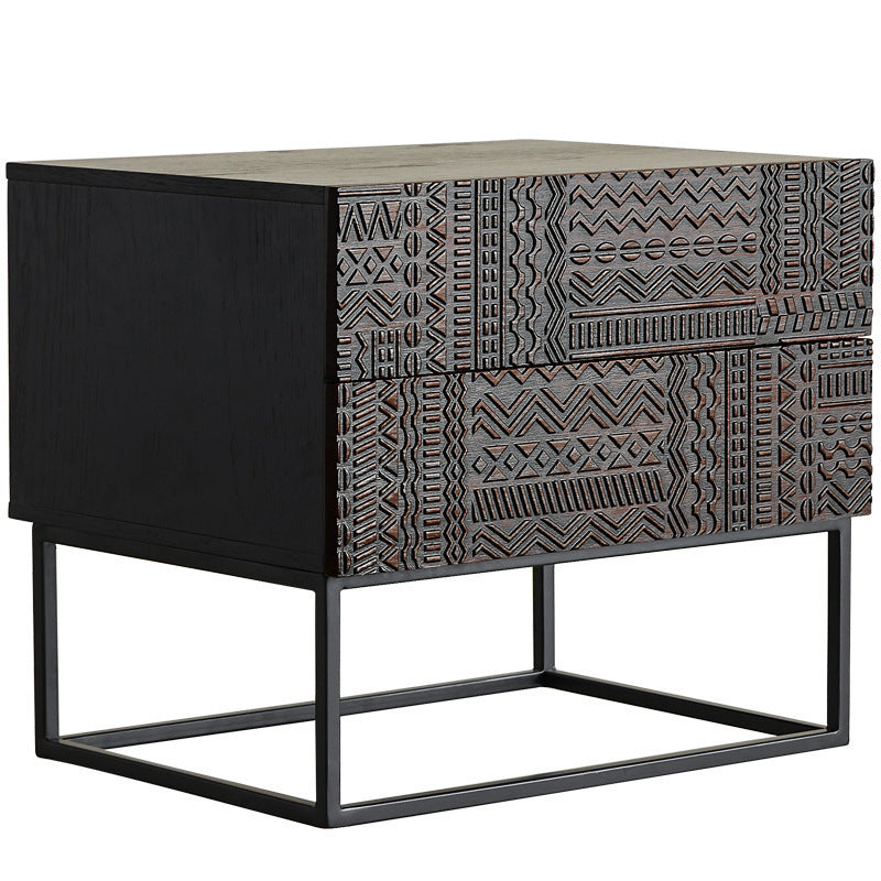 Table de nuit rectangulaire en bois rétro contemporain à 2 tiroirs pour chambre 