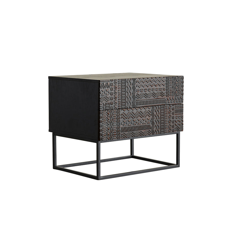 Table de nuit rectangulaire en bois rétro contemporain à 2 tiroirs pour chambre 