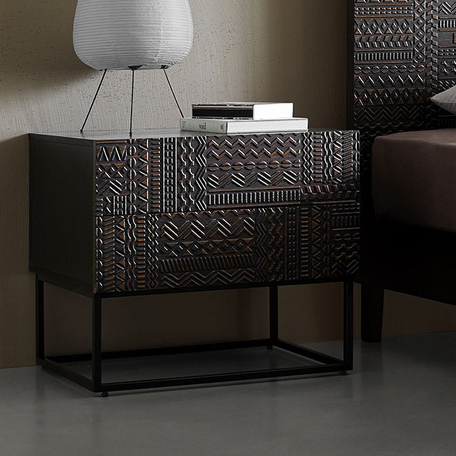 Table de nuit rectangulaire en bois rétro contemporain à 2 tiroirs pour chambre 
