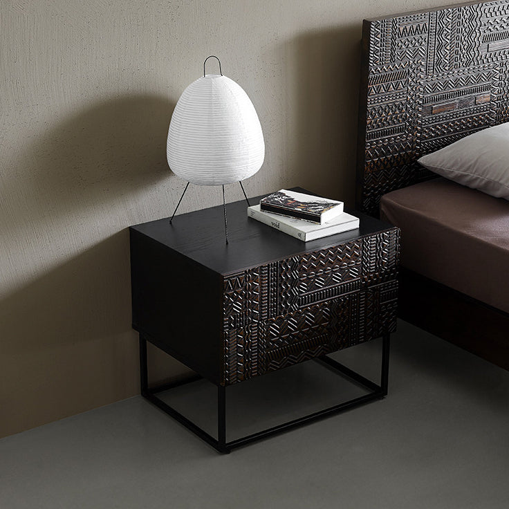 Table de nuit rectangulaire en bois rétro contemporain à 2 tiroirs pour chambre 