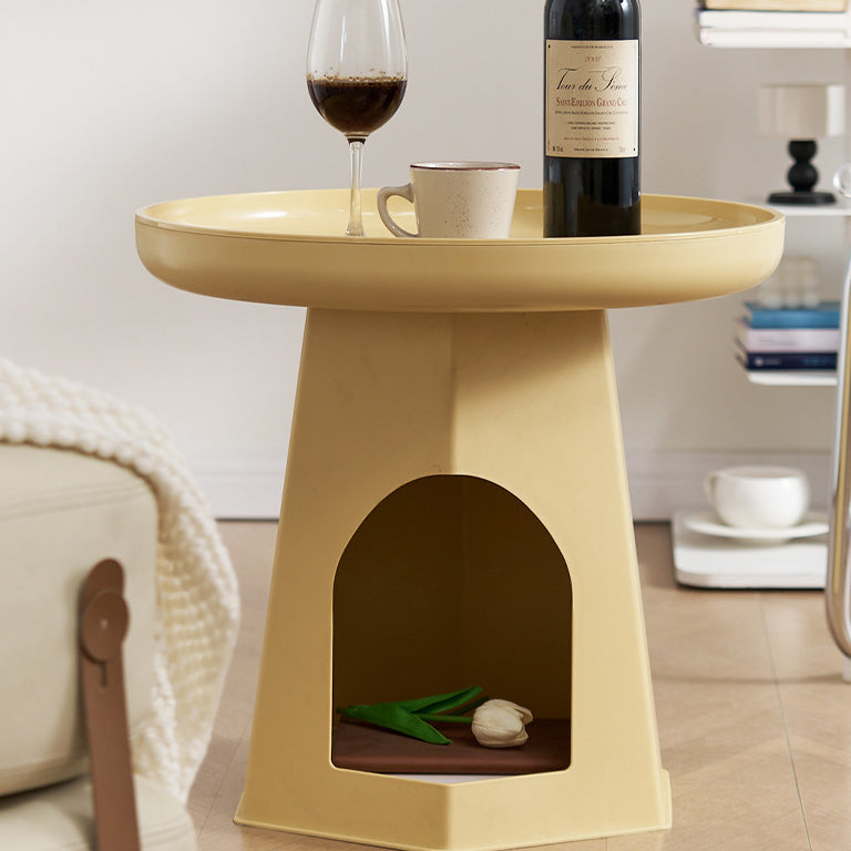 Modern Minimalist Round ABS Plastic Cat Hole Side Table 1-Tier For Living Room