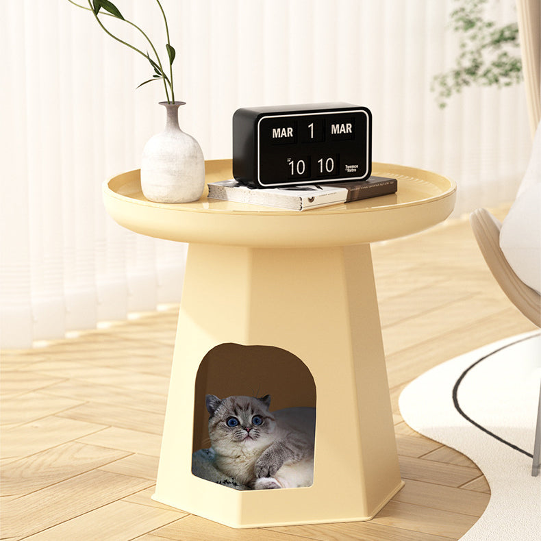 Modern Minimalist Round ABS Plastic Cat Hole Side Table 1-Tier For Living Room