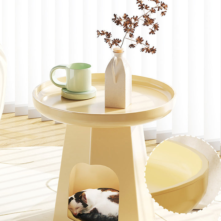 Modern Minimalist Round ABS Plastic Cat Hole Side Table 1-Tier For Living Room