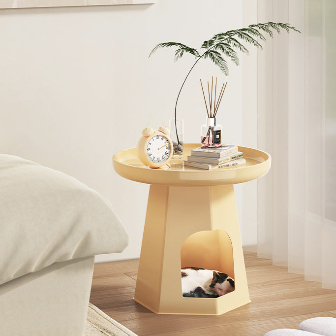 Modern Minimalist Round ABS Plastic Cat Hole Side Table 1-Tier For Living Room