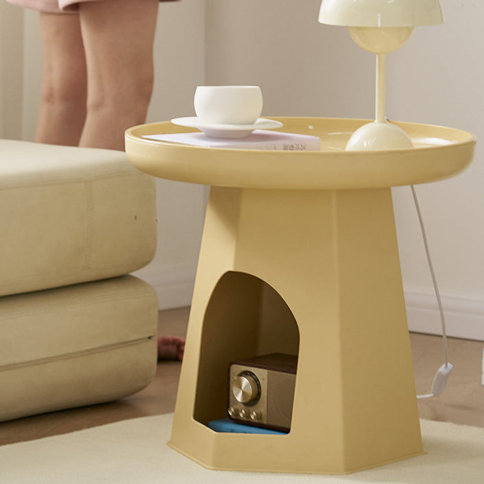 Modern Minimalist Round ABS Plastic Cat Hole Side Table 1-Tier For Living Room