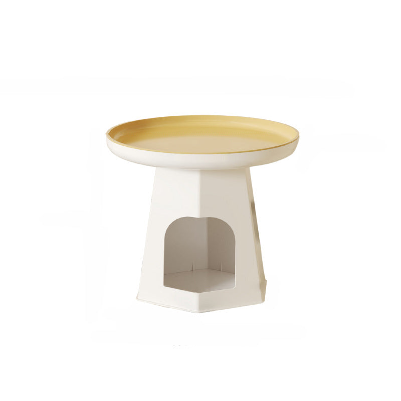 Modern Minimalist Round ABS Plastic Cat Hole Side Table 1-Tier For Living Room