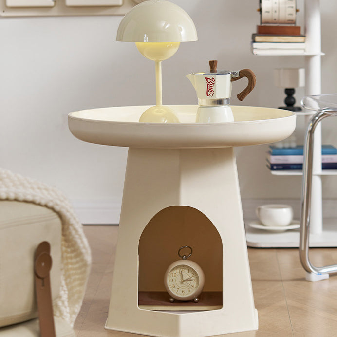 Modern Minimalist Round ABS Plastic Cat Hole Side Table 1-Tier For Living Room