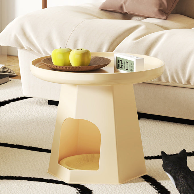 Modern Minimalist Round ABS Plastic Cat Hole Side Table 1-Tier For Living Room