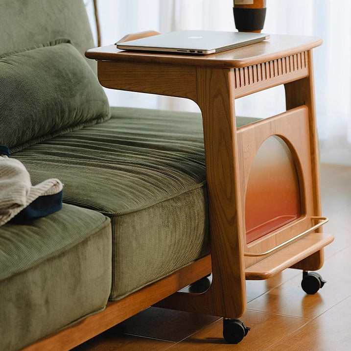 Contemporary Nordic Movable Square Wood End Table 1-Tier For Living Room